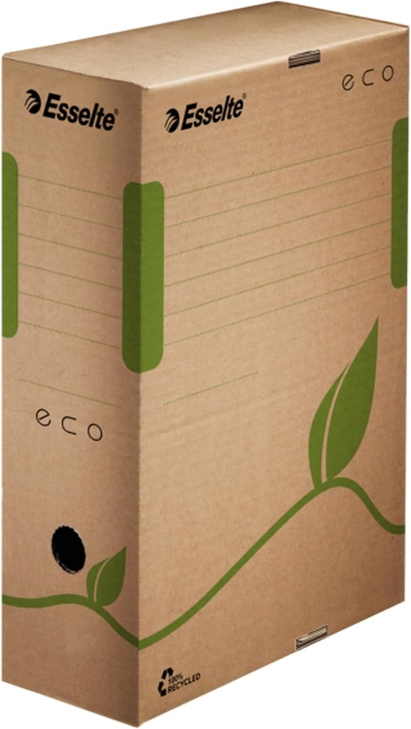 Esselte Eco Archive Box, latime cotor 100 mm, cutie pentru dosare A4, carton ondulat 100% reciclat, 100% reciclabil, cutii de arhiva cu design geometric, seria Eco Archive, 25 bucati, maro natural, 623917