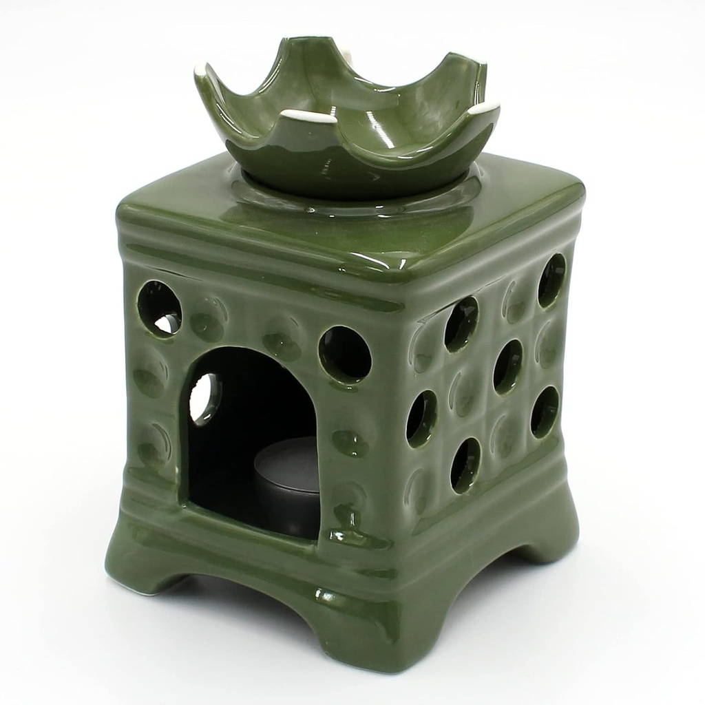 Lampa de parfum Dekohelden24 in forma de soba de teracota verde cu pisica/Lampa de aroma/Lampa de parfum/Lampa de parfum, L/l/I: aprox. 10 x 10 x 15 cm
