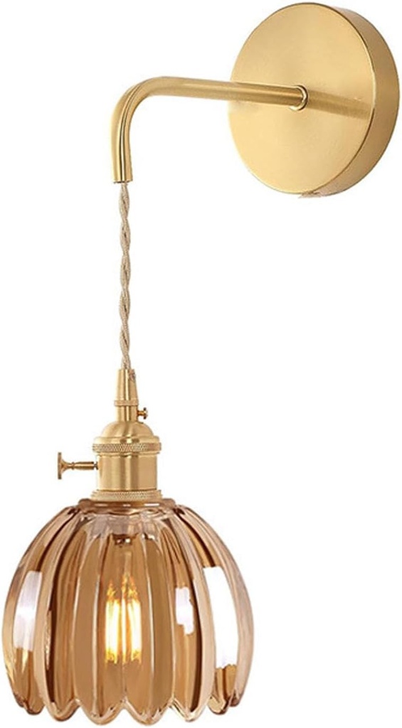 DLGLOLIN Aplica de perete din sticla pentru interior cu intrerupator, abajur creativ in forma de floare, iluminat de perete pentru baie, living, dormitor, bucatarie, chihlimbar