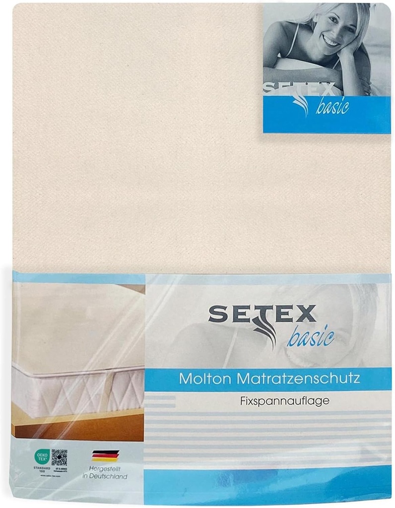 Protectie saltea SETEX Molton, 90 x 200 cm, elastice pentru colturi, 100% bumbac, Basic, culori naturale 1607090200001001
