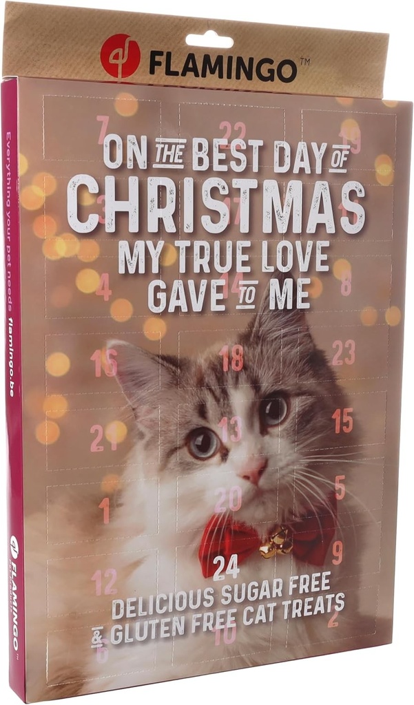 Calendar de Advent pentru Pisici – Pui si Gustare – Fara Gluten – Fara Zahar Adaugat – 24 Recompense XXL – Flamingo