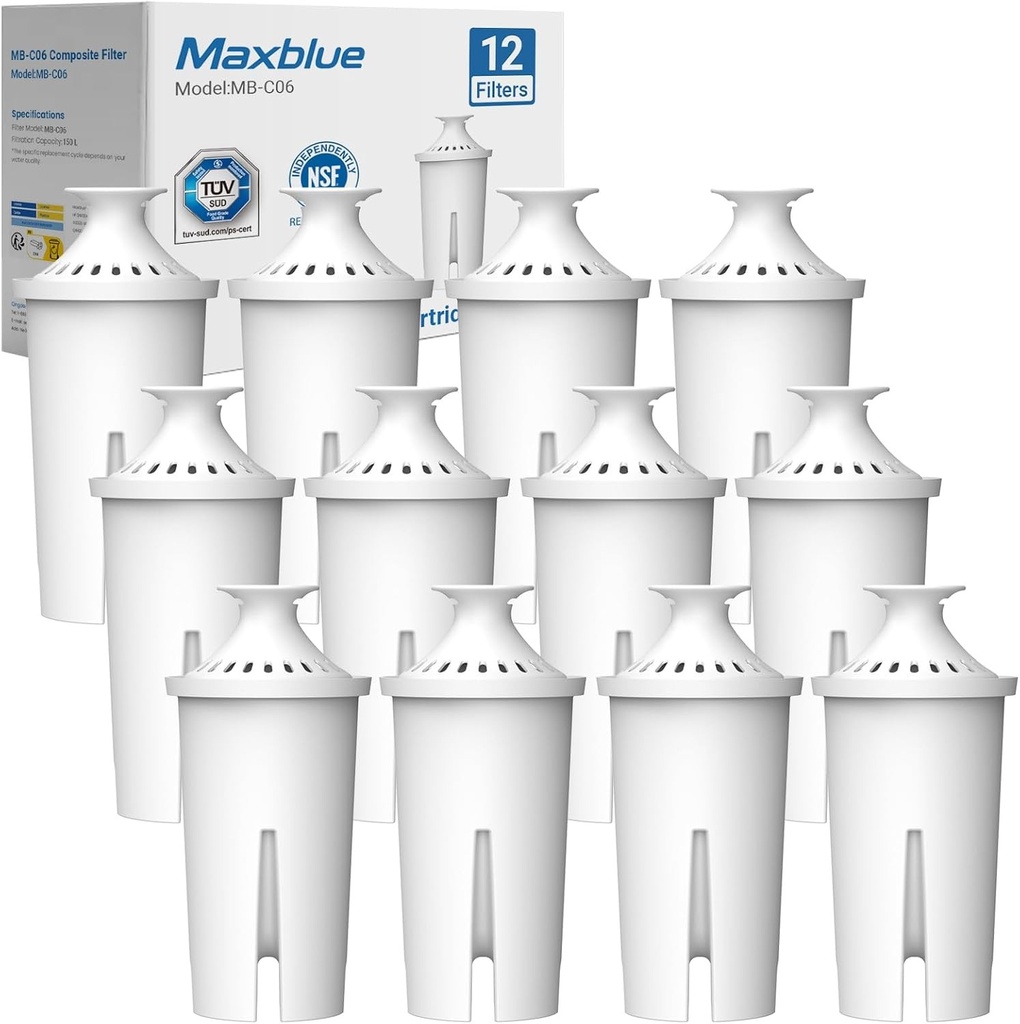 Cartus filtru de apa Maxblue, inlocuire pentru Brita® Classic, Mavea 107007, Aqua Optima® RUF916, certificat TÜV SÜD, NSF, pachet de 12