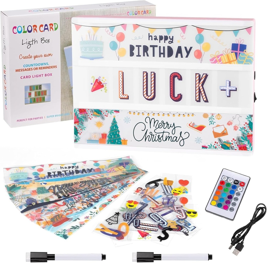 Cutie luminoasa, cutie luminoasa LED cu schimbare de culoare, cutie luminoasa cu 16 culori, cu 328 de etichete si 2 markere pentru decorarea casei, dormitorului si biroului.