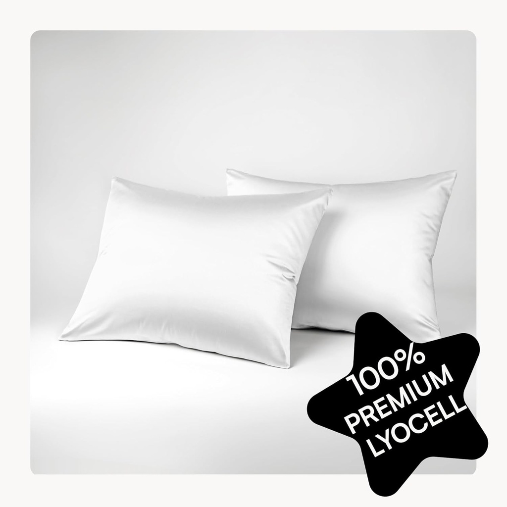Fata de perna Seralino Lyocell 40x80 Alba (Set de 2) | Fata de perna 100% Lyocell 40x80 (Tencel) | Fata de perna moale, de inalta calitate | Inchidere cu fermoar | Certificat Oeko-Tex | Respirabila | Fete de perna hipoalergenice