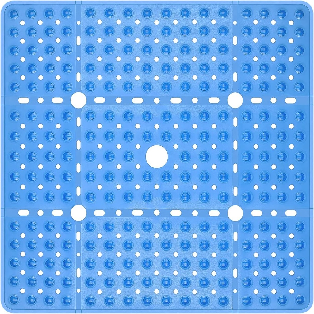 Lurowo Covoras de dus antiderapant 70x70cm, Covoras de baie patrat antiderapant cu ventuze, Covorase de baie fara BPA, fara latex, Covoras antiderapant pentru dus sau cada, Lavabil la masina (Gri transparent)