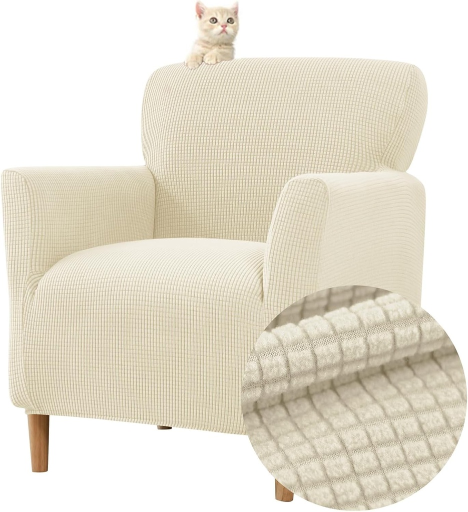 Husa extensibila pentru fotoliu Highdi, 1 loc, husa pentru scaun club Jacquard, husa pentru fotoliu Chesterfield, protectie lavabila pentru fotoliu, fotoliu tip cada, canapea (bej)