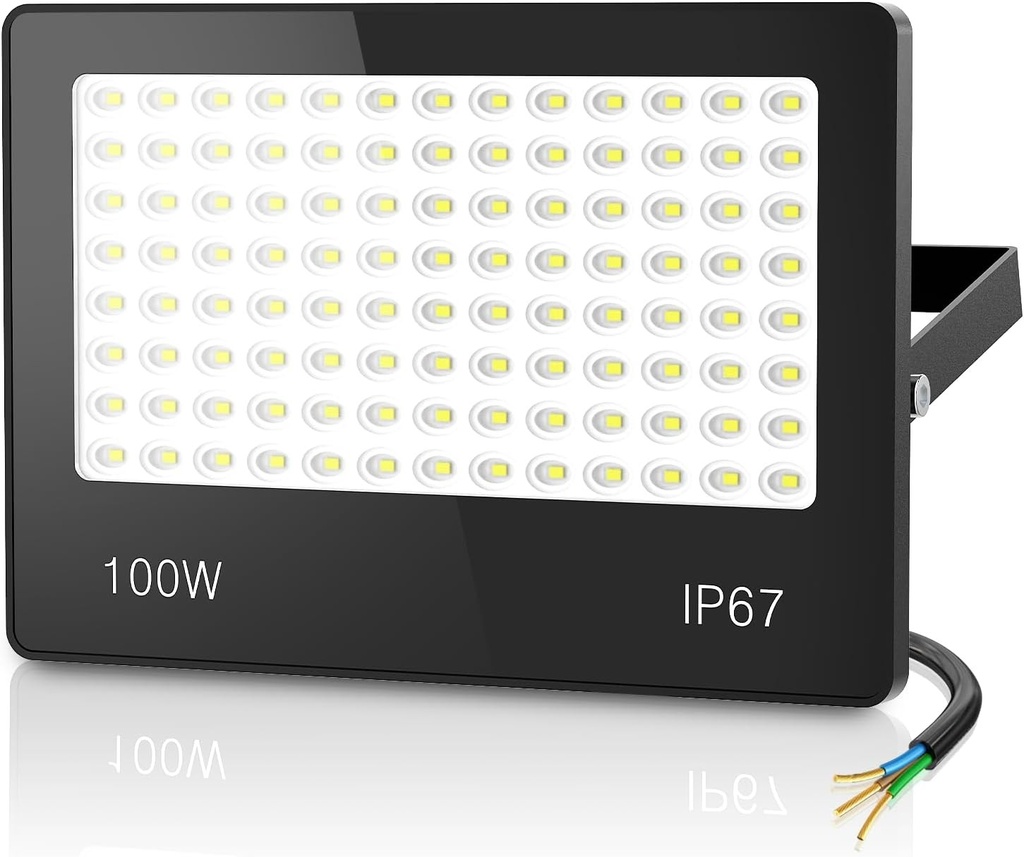 HAPYLUMI Reflector LED Super Stralucitor 100W, Spot Exterior 6500K Alb Rece Impermeabil IP67, Iluminat de Securitate pentru Terasa Gradina Patio Garaj Parcare