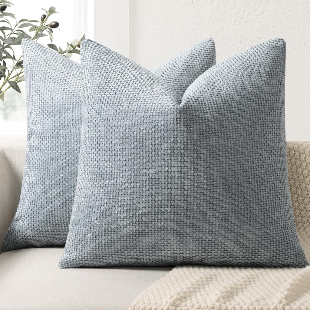 ZWJD Fata de perna 50x50 Set 2 piese Huse de perna Chenille Perne de canapea Fete de perna Albastru praf Perne decorative Moi Husa de perna canapea pentru canapea, pat si living Decoratiune de casa Huse de perna decorative de lux