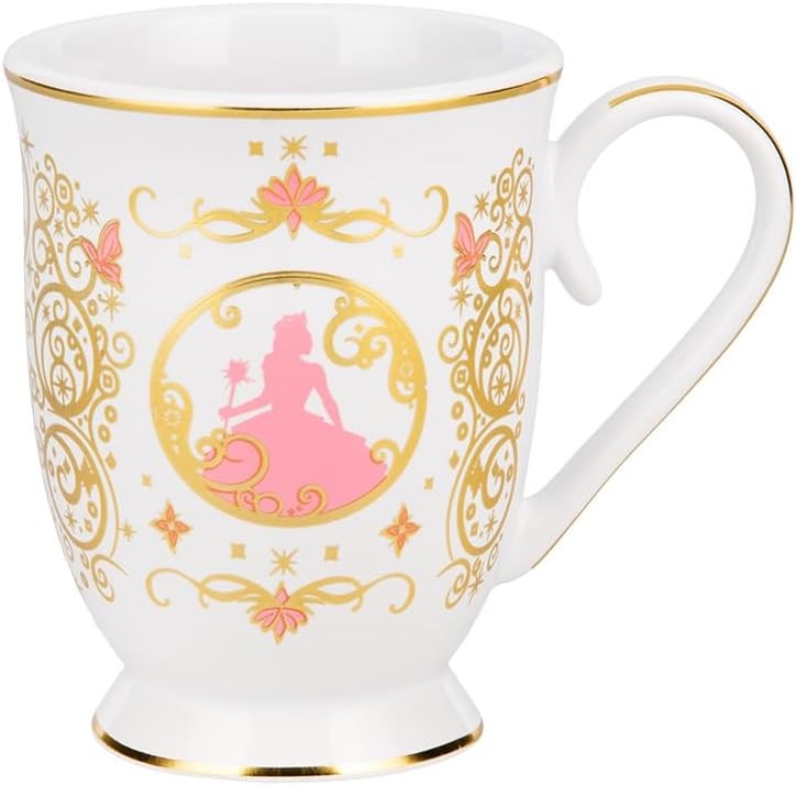 Cana Glinda cu filmul Wicked - Cadou oficial pentru fani, cana ceramica roz si aurie cu monograma G, articole elegante pentru ceai si cafea, 250 ml (8,4 fl oz) | Paladone