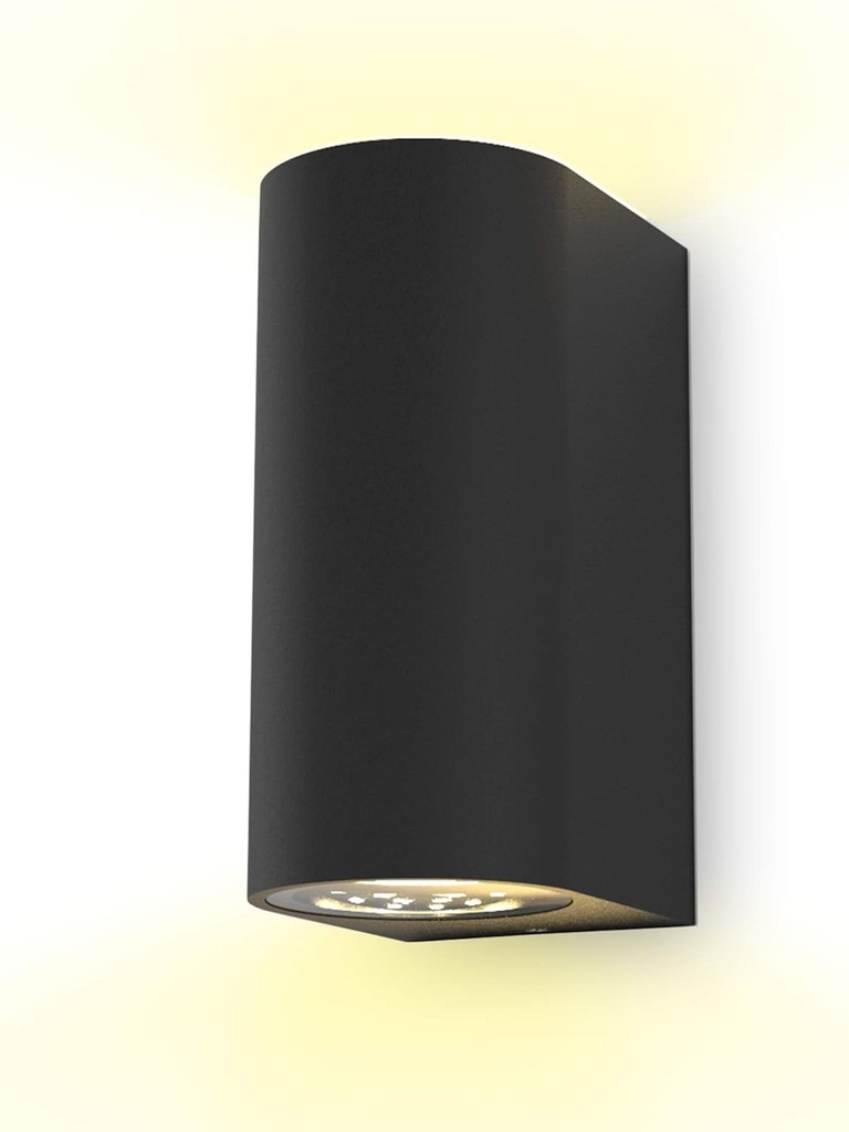 B.K.Licht - Lampa de perete cu lumina alba calda, soclu GU10, 5 wati fiecare, 400 lumeni, lampa de exterior, lumina de perete exterioara, spot LED de exterior, lumina de exterior, aplice exterioare, 15,1 x 6,7 x 9,2 cm, negru