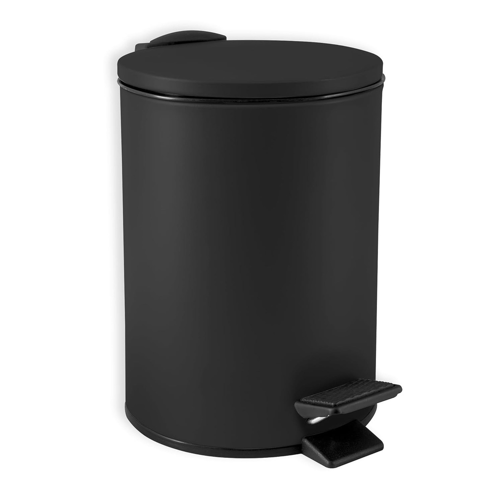 Spirella Cos de gunoi pentru cosmetice din otel inoxidabil negru, 3 l, cu mecanism de inchidere silentioasa, invelis anti-amprenta, pedala mare, usor de curatat - Design elegant pentru baie sau bucatarie, dimensiuni 25 x 16,8 x 16,8 cm, negru