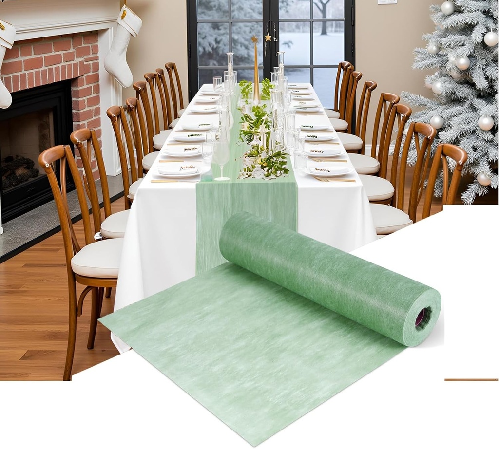 Fata de masa Lies, servetel netesut, model verde eucalipt, 30 cm x 25 m, de unica folosinta, tip material netesut, pentru decorarea nuntilor, zilelor de nastere, botezurilor, comunionarii, petrecerilor