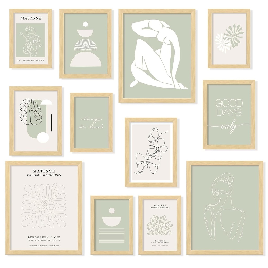 97 Postere Decor Verde Salvie pentru Camere Estetice – Imprimeuri Matisse Verde Salvie, Imagini Boho Abstracte, Arta Murala Boho Neutra, Decoratiuni de Dormitor Bej-Verde pentru Fete Adolescente (20,3 x