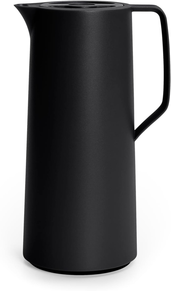 Cana termos Emsa Motiva 1L, plastic, termos cu inchidere rapida, mentine bauturile calde timp de 12 ore, reci timp de 24 de ore, captuseala din sticla, fabricata in Germania, design nordic, negru, N41707