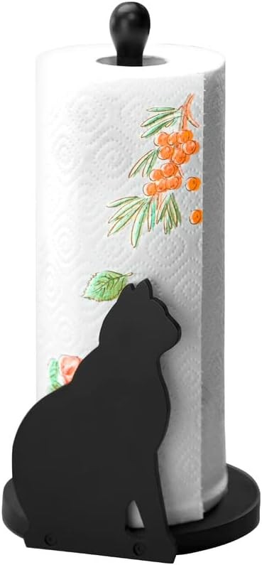 Suport pentru role de hartie pentru pisici Maximex, potrivit pentru toate rolele de hartie de bucatarie standard, fabricat din lemn lacuit negru, dimensiuni (L x I x A): 15 x 30 x 15 cm