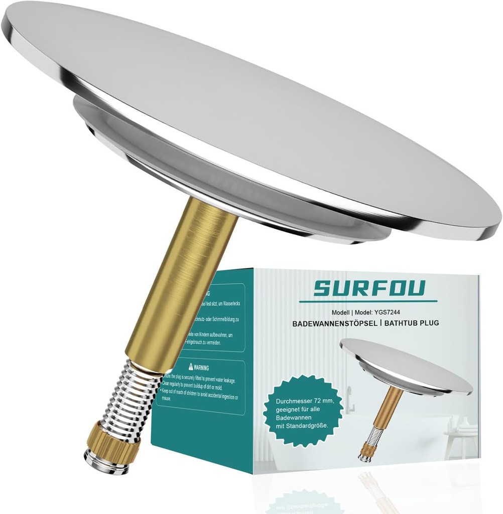 Dop de chiuveta pentru baie SURFOU Ø 72 mm, dopuri de scurgere pentru cada cu etansare de 44 mm, capac universal de scurgere pentru cada, capac de scurgere pentru bideu