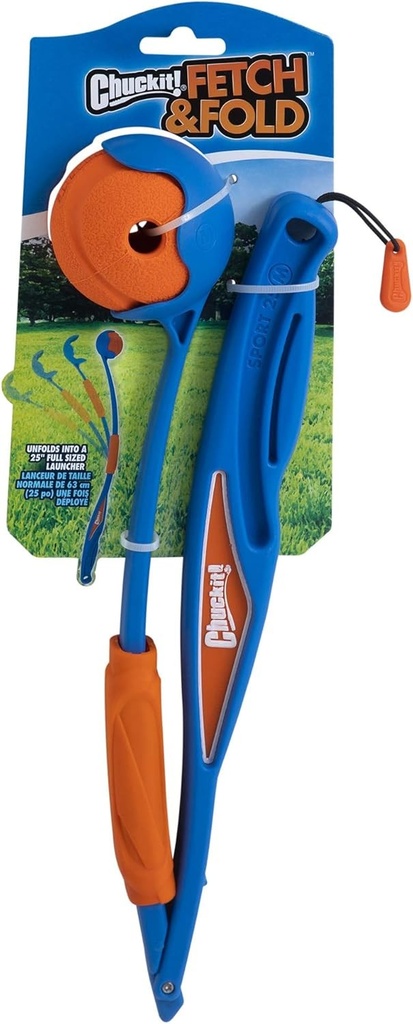 Chuckit! Lansator de mingi pliabil pentru caini, pentru ridicare si aruncare, joc hands-free, jucarie practica de calatorie cu minge de cauciuc