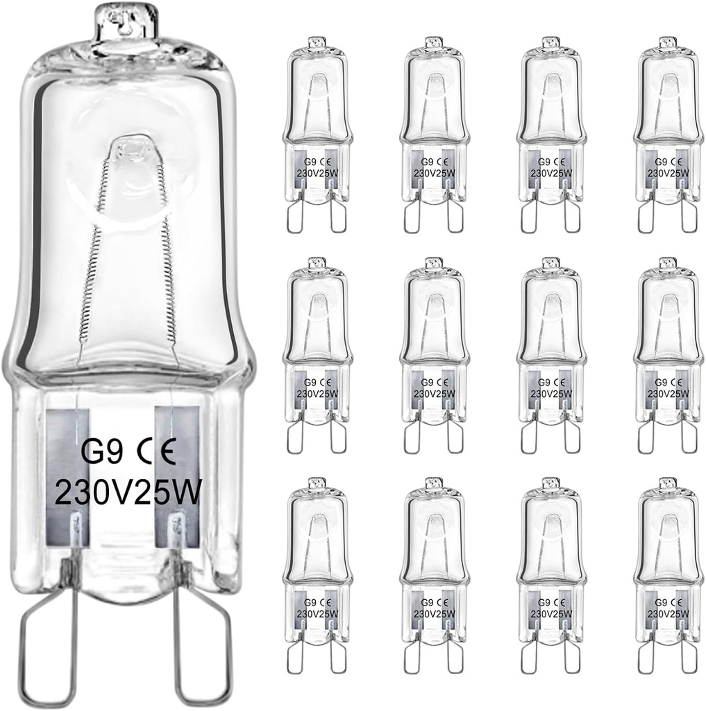 Becuri halogene LedWekei G9, 220 V, 25 W, lampa capsula transparenta cu 2 pini, becuri alb cald 2700 K, reglabile (pachet de 12)