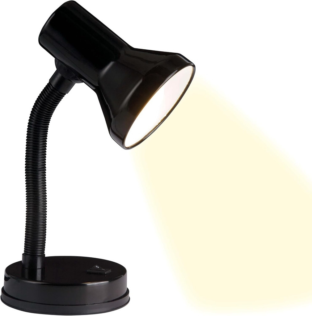 Lampa de masa BRILLANT Junior, neagra – Lampa de birou cu brat flexibil si intrerupator basculant – Soclu E27, compatibila cu LED-uri – Lampa de citit moderna