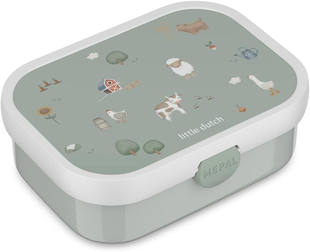 Mepal - Cutie de pranz pentru copii Campus Little Dutch - Cutie Bento pentru copii - Cutie de pranz pentru copii cu compartimente si furculita - Cutie pentru pregatirea meselor cu inchidere cu clip - Fara BPA si potrivita pentru masina de spalat vase - 750 ml - Little Farm