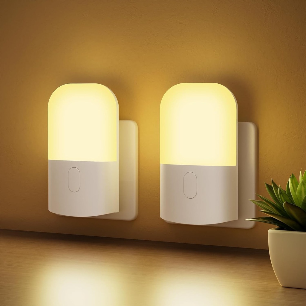GRIFEMA GD101-2, 2 Veioze pentru Copii, Veioza de Noapte cu Priza si 3 Niveluri de Luminozitate, Veioza de Noapte pentru Bebelusi Potrivita pentru Dormitoare, Bucatarii, Holuri, Bai, Alb Cald