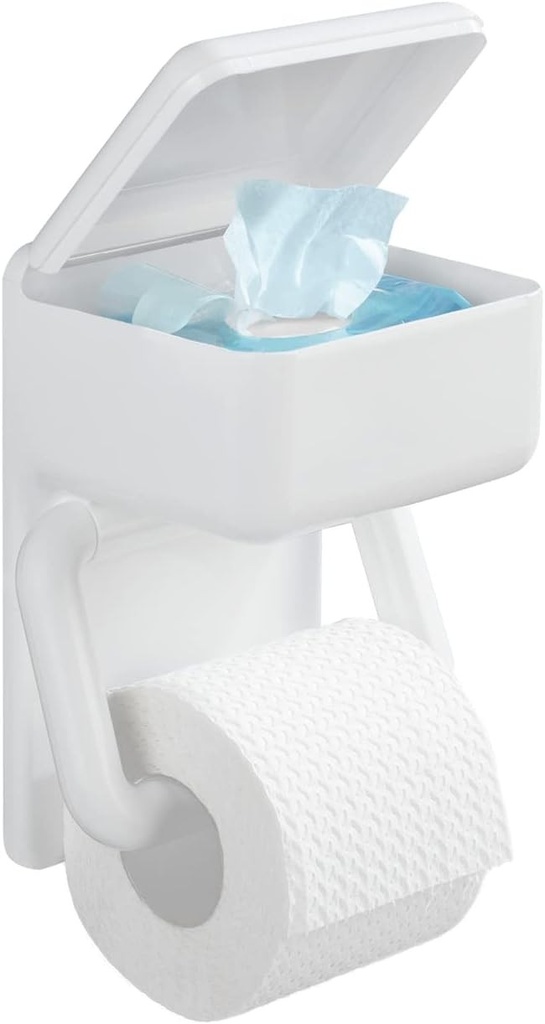Suport hartie igienica Maximex 2 in 1 cu raft, fabricat din plastic, inclusiv accesorii de montare, 16 x 20 x 11 cm