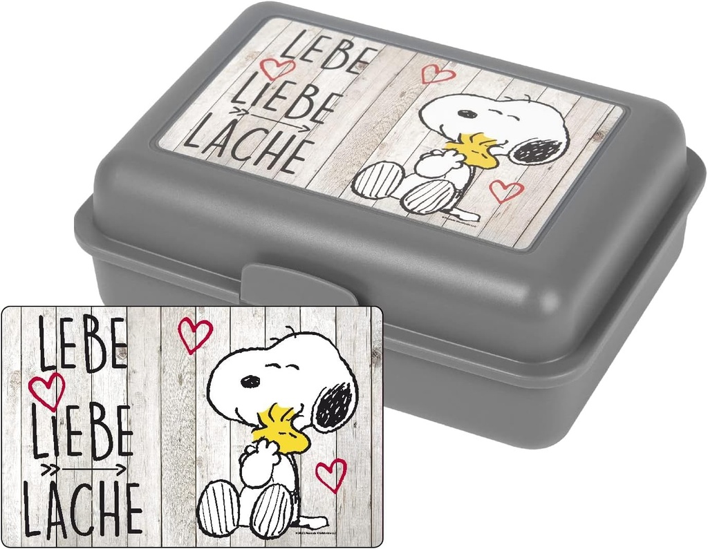 Cutie de pranz United Labels Peanuts Snoopy Collection - Cutie de pranz Live Love Laugh, tip sandvis, cu separator, gri