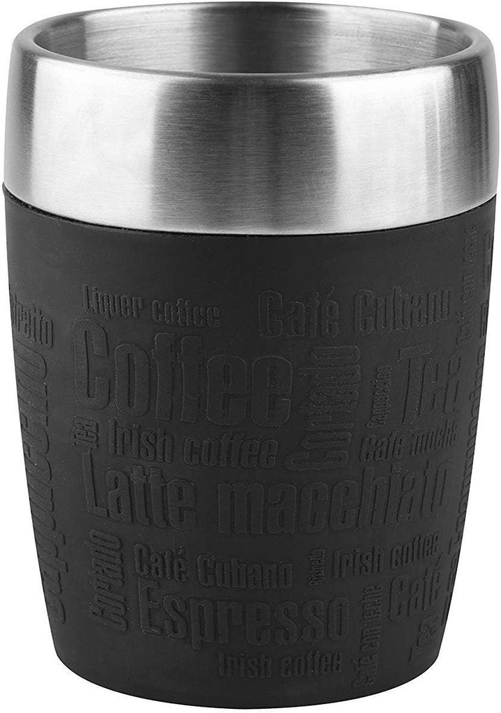 Emsa 514514 Pahar izotermic, Savurati din mers, 200 ml, Capac de baut cu inchidere prin rasucire, Negru, Pahar de calatorie, 1 bucata (1 pachet)