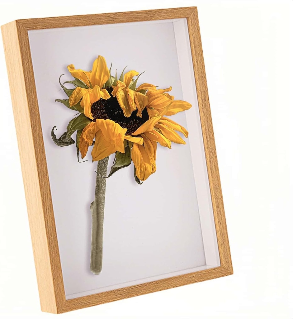 Rama foto, 15,2 x 10,2 cm, cutie de umbra 3D pentru flori, perete si masa, rama foto cu passe-partout, nuc 431 cm, adancime 5 cm