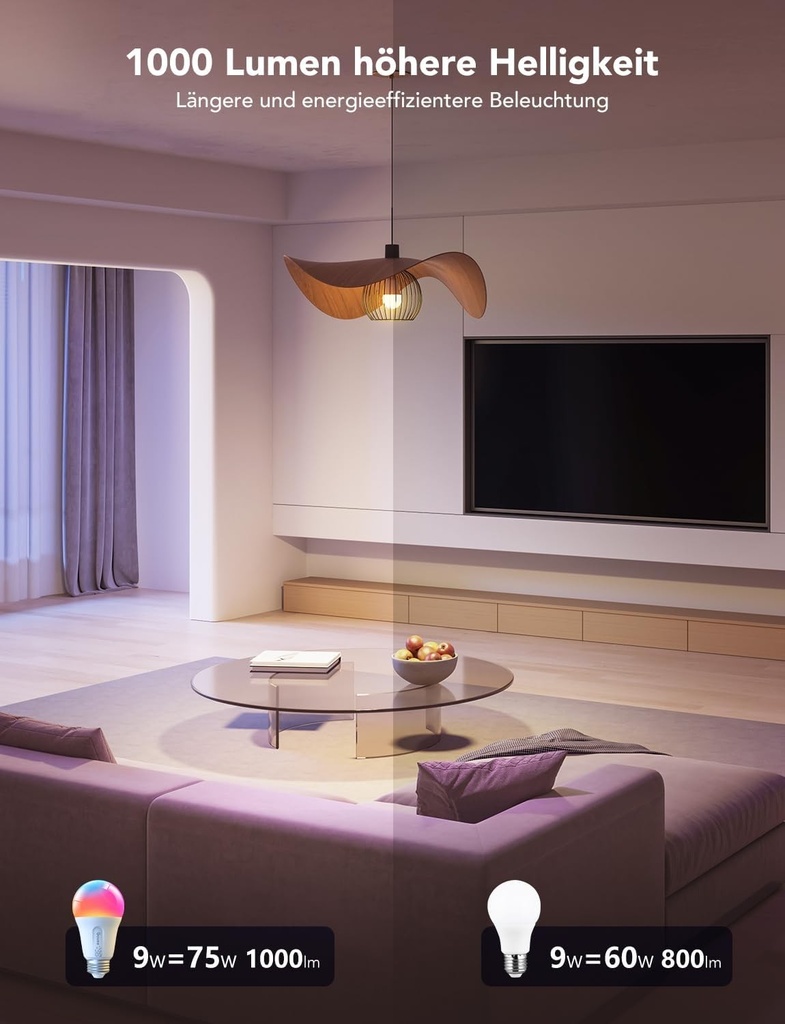 Bec inteligent Govee E27, lampa LED RGBWW 1000LM, reglabila prin aplicatie, becuri inteligente Wi-Fi si Bluetooth 9W, 54 de scene, 16 milioane de culori DIY, compatibil cu Alexa si Google Assistant, 1 pachet