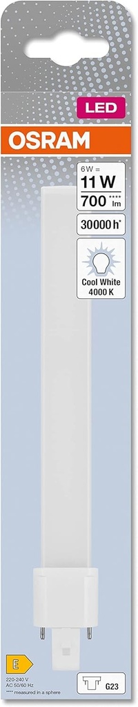 Lampa LED Osram DULUX S11 pentru soclu G23, 6 wati, 700 lumeni, alb rece (4000K), inlocuitor pentru becurile conventionale Dulux de 11W