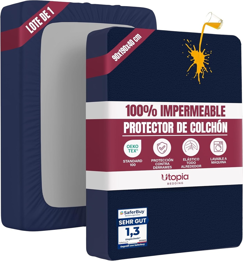 Protectie saltea Utopia Bedding, 90 x 200 x 30 cm, impermeabila, certificata Oeko-Tex, cearsaf cu elastic, husa de saltea, respirabila, neagra