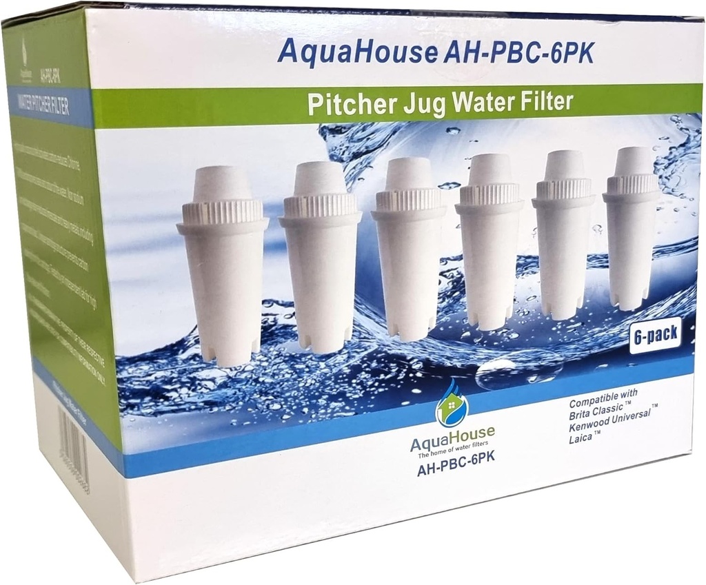 Aquahouse AH-PBC compatibil cu Brita Classic pentru cartuse filtrante de apa pentru carafe, 6 filtre universale