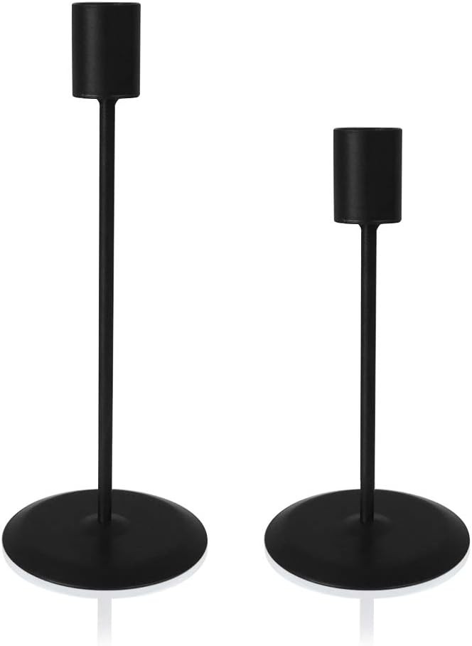 Set de 2 suporturi de lumanari negre, sfesnice decorative, sfesnice pentru lumanari conice, masa cu stalp din metal, ca decoratiune de nunta sau de casa pentru bar sau petrecere