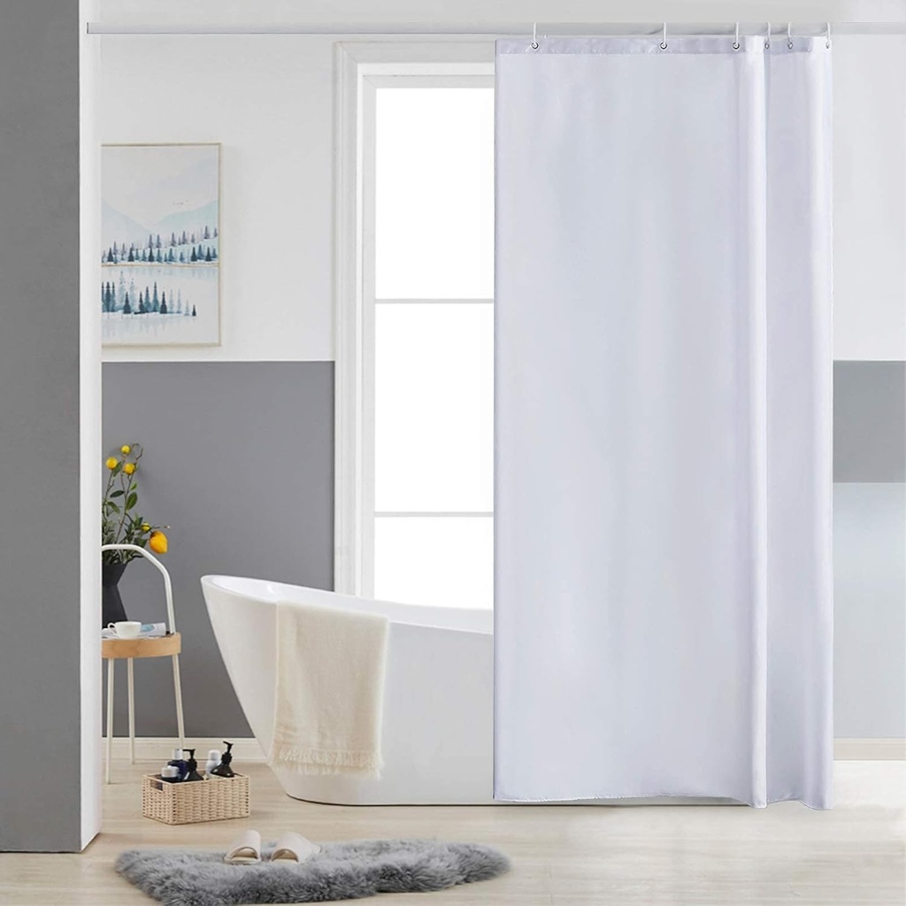 Furlinic Perdea de Dus Ingusta pentru Dus de Colt si Cada Mica, Perdea de Baie Textila Fabricata din Material Poliester, Rezistenta la Mucegai, Hidrofuga si Lavabila, Alba 90x180 cu 6 Inele pentru Perdea de Dus.