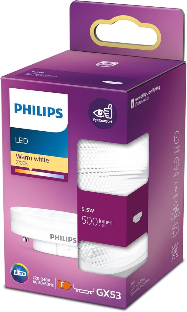 Lampa Philips LED Classic GX53, 5,5 W, spot, alb cald