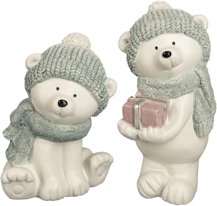 Idei cu figurine decorative de urs polar in forma de inima | Decoratiuni de iarna | Ursuleti | Iarna | Craciun | 14 si 16 cm inaltime | 2 bucati