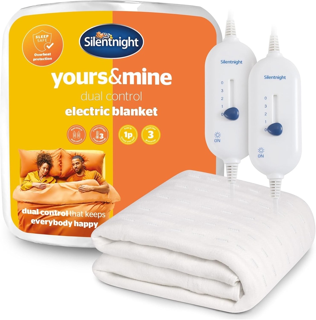 Patura electrica Silentnight cu control dublu Super King - Patura electrica incalzita, cearsaf cu 3 setari de caldura, curele usor de fixat si comenzi separate - Lavabila la masina - Super King 160x200cm