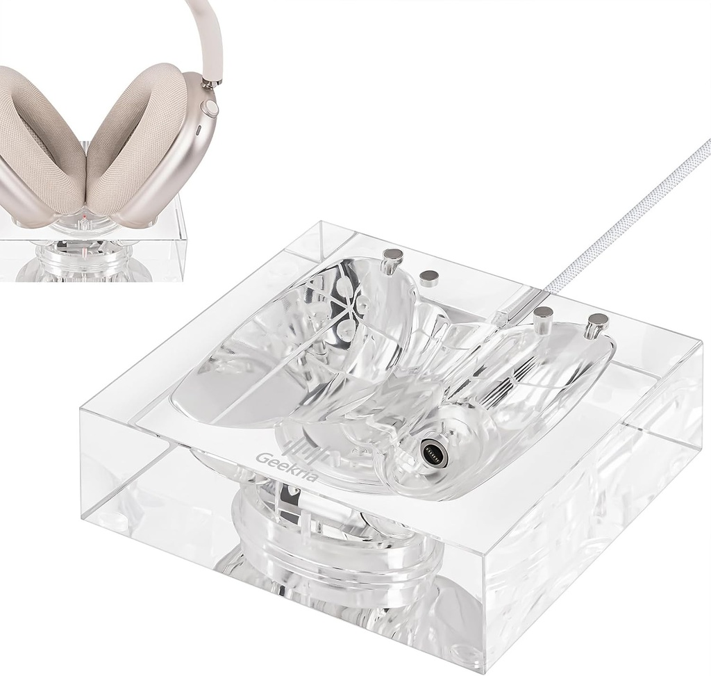 Stand de incarcare GEEKRIA pentru casti AirPods Max (USB-C), statie de incarcare acrilica, baza cu mod de economisire a energiei in modul de repaus (transparent)