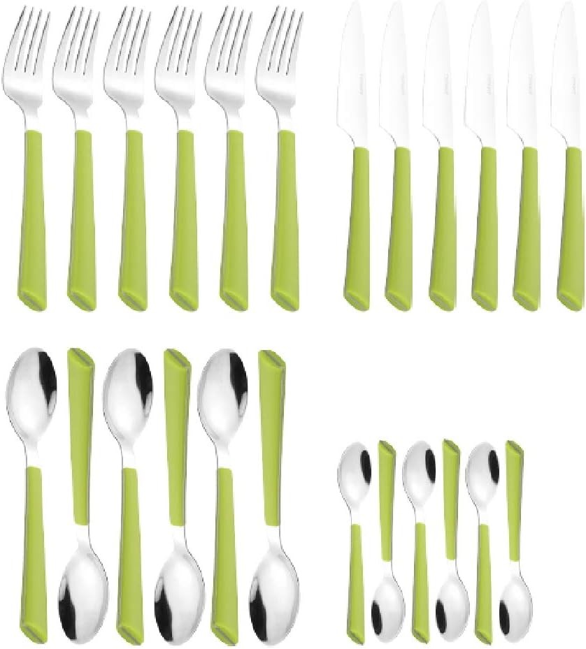 Set de tacamuri JANE, 24 de piese, din otel inoxidabil 18/0 lustruit, cu manere din plastic verde, verde