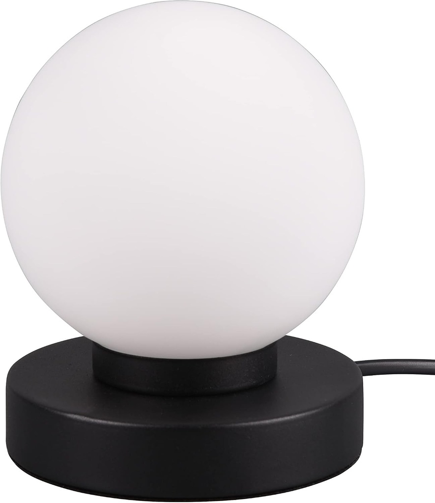 Lampa de masa Reality Leuchten Prinz II R54011032, metal negru mat, sticla alba, excluzand 1x bec E14, control tactil pornit/oprit