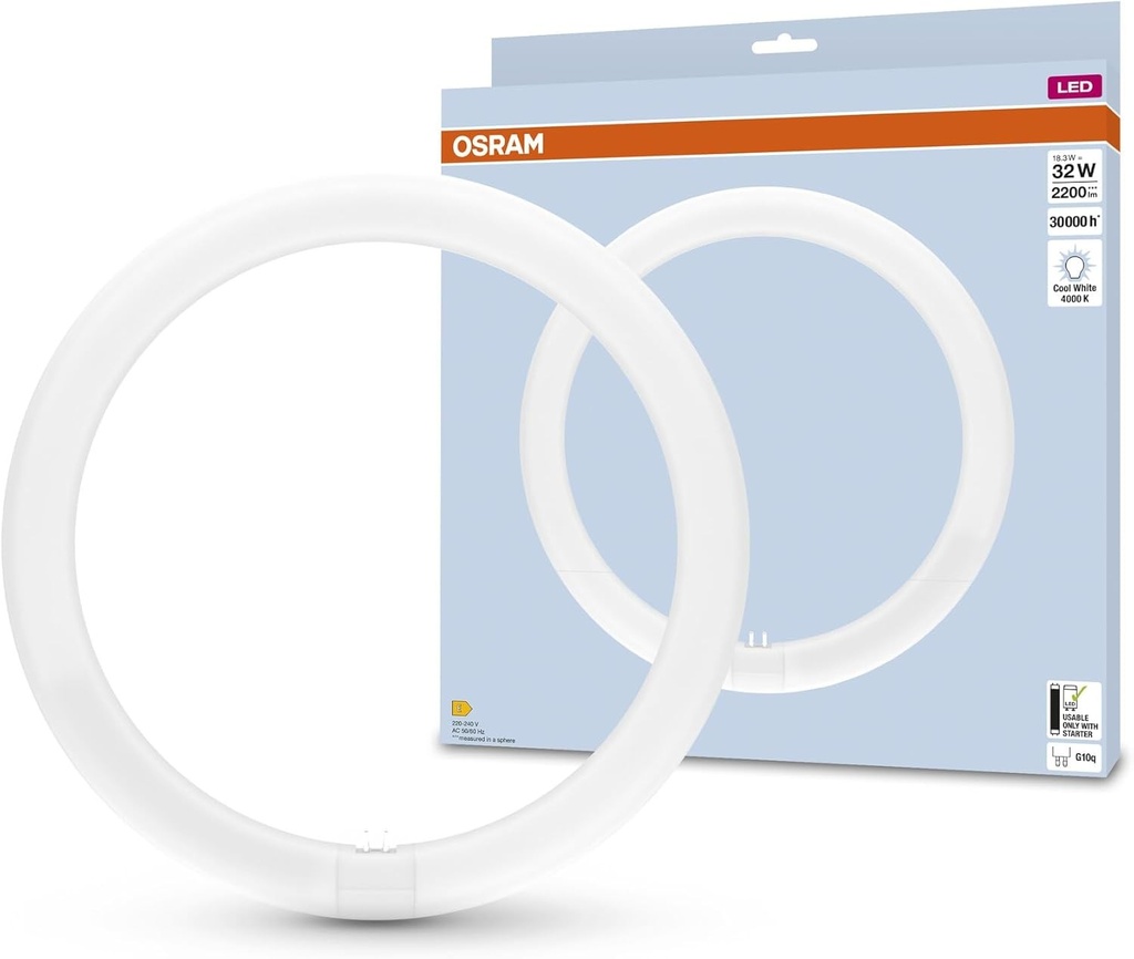TUB LED Osram T9C EM 32, tub LED inelar, 18.3W, 2200lm, 4000K, lumina alba rece, alternativa LED pentru lampile fluorescente T9 clasice, durata lunga de viata, consum redus de energie