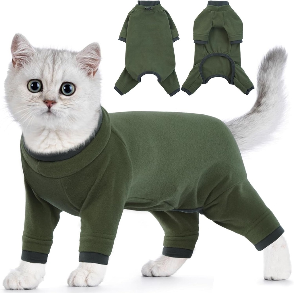 Pulover Sphynx anti-zgarieturi pentru pisici Sphynx - Pentru recuperare post-operatorie - Previne ranile animalelor de companie (verde kaki, marimea 2XL)