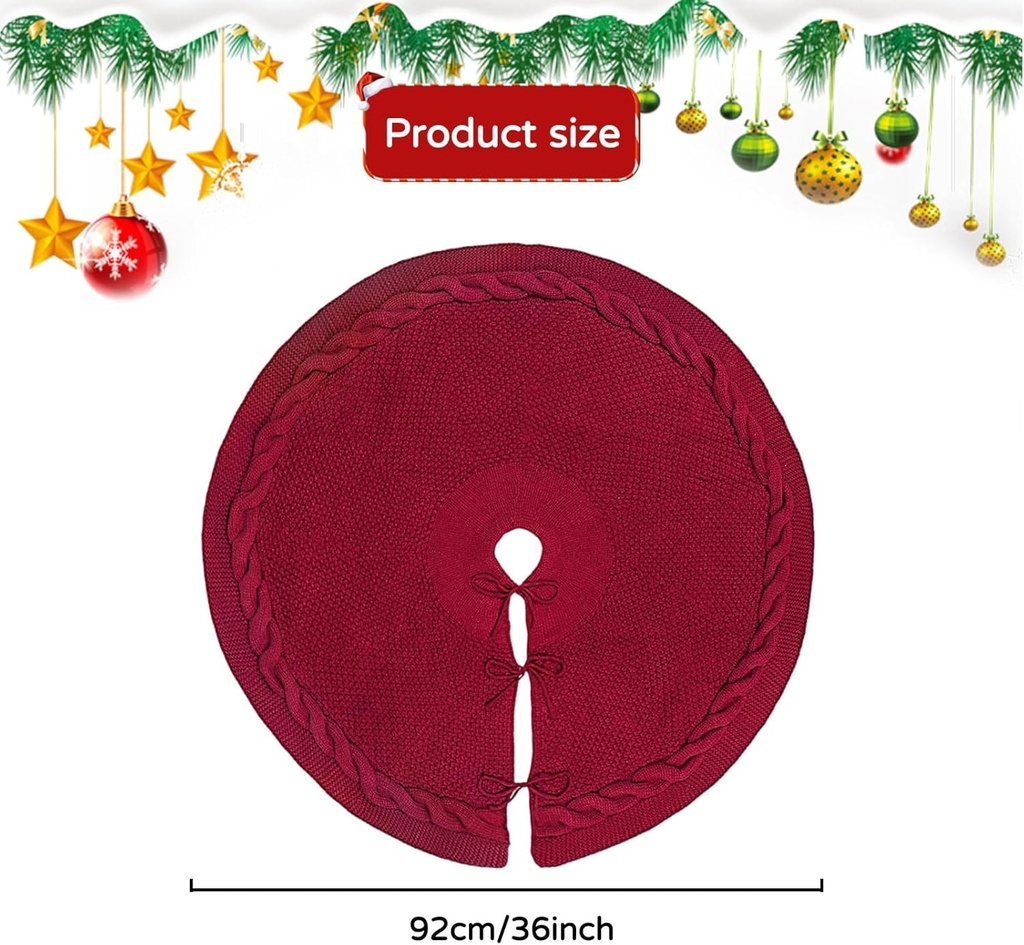 Fusta de brad de Craciun, (24 inch, 36 inch, 48 inch), husa tesuta pentru baza piciorului de brad, husa tesuta pentru baza fustei de brad pentru decorarea de Craciun, Anul Nou sau petreceri de sarbatori (rosu/36 inch)