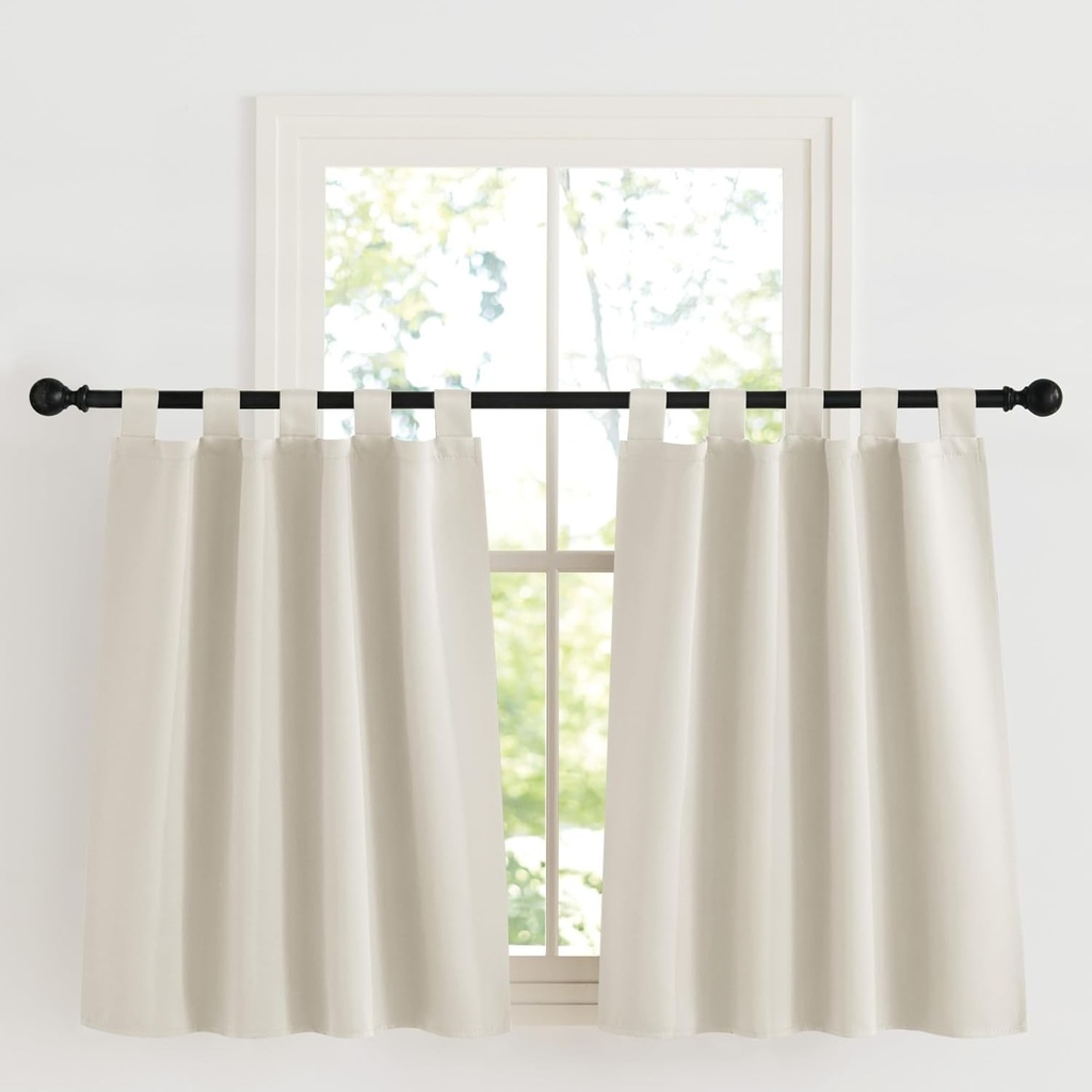 KGORGE Perdele opace pentru cafenea, inaltime 90 cm, bej, cu maneci scurte, opace, set de 2 piese, H 90 x L 90 cm, perdele moderne pentru dormitor, perdea termica, bej deschis