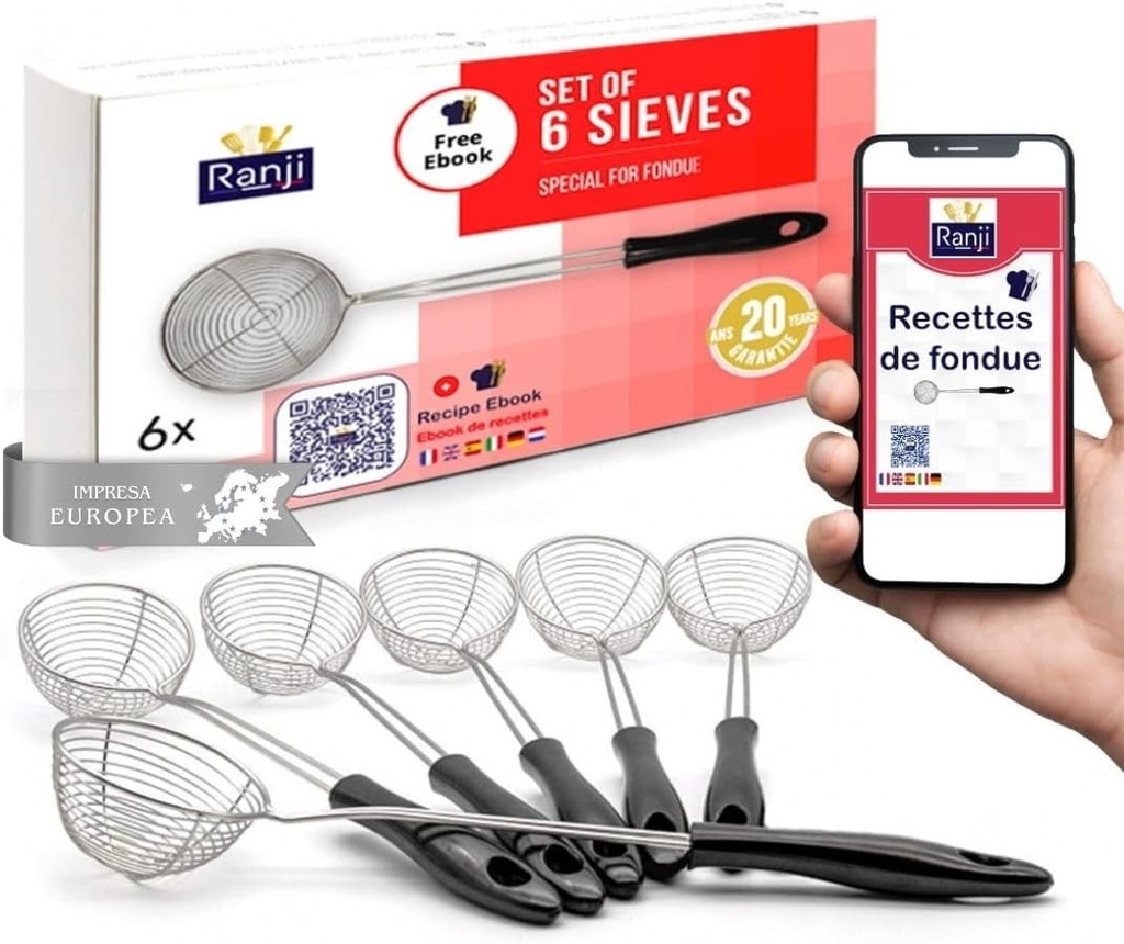Plasa pentru fondue Ranji®, otel inoxidabil, usor de curatat, perfecta pentru serile calde (6 bucati)