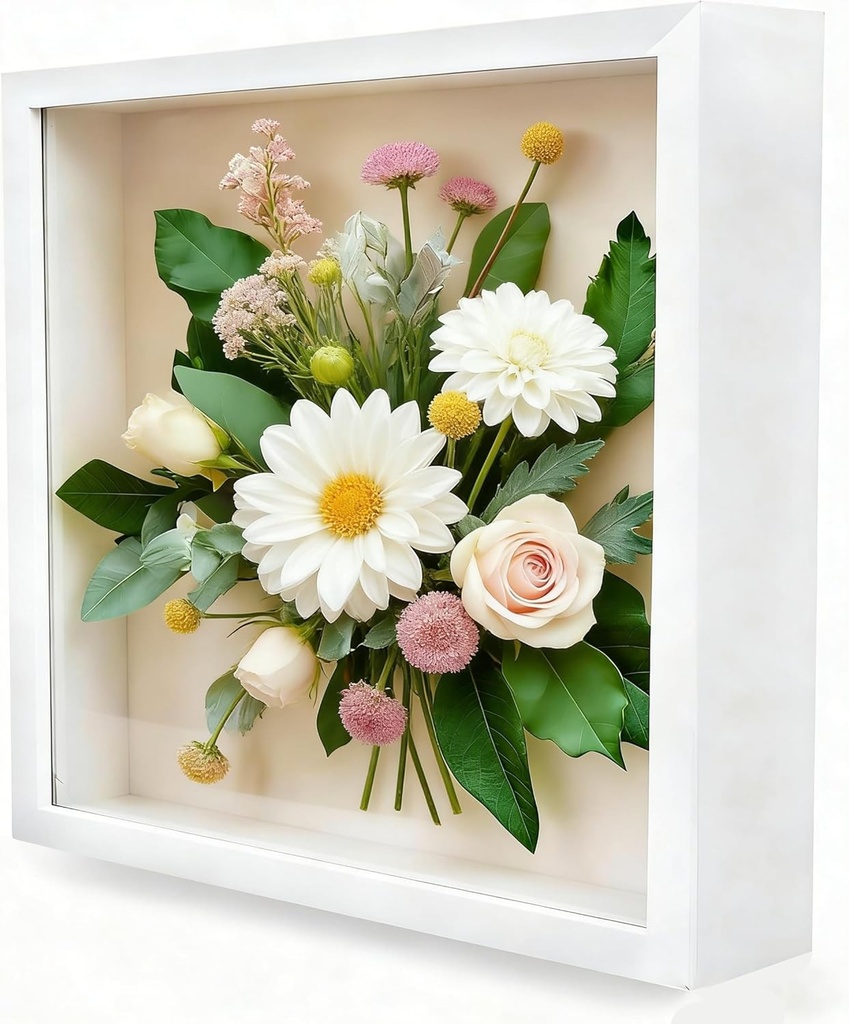 Rama foto Weysoo, umplubila, alba, rama foto suvenir 3D, 3 cm, rama obiect cadou pentru fotografii, colaj, buchet de mireasa, agatat de perete (30 x 30 cm)