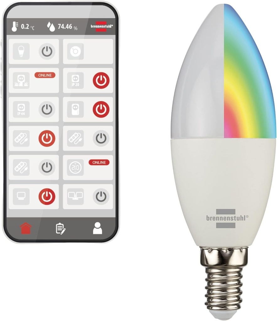 Bec LED WiFi Brennenstuhl Connect SB 400 E14 (Compatibil cu Alexa si Google Assistant, nu necesita hub, bec inteligent 2.4 GHz cu aplicatie gratuita, 430lm, 5.5W)