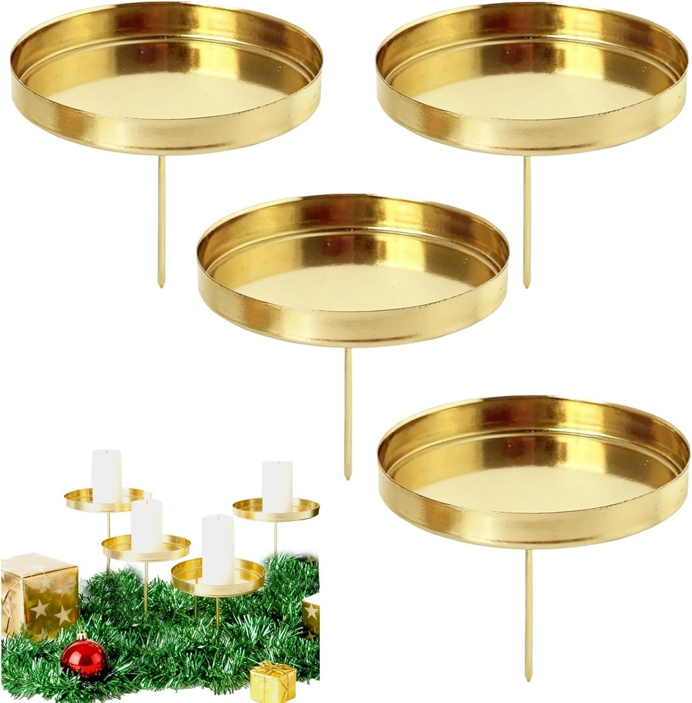 Werownsgso Set de 4 suporturi de lumanari, 8 cm, suport de lumanari in forma de cununa de Advent, sfesnic metalic cu tepusa, placa pentru lumanari de Craciun, suport pentru lumanari conice, decoratiune de masa in forma de cununa de Advent (auriu)