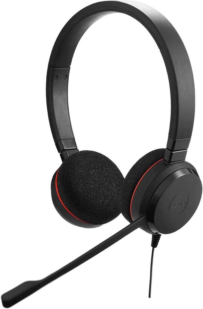 Jabra Evolve 20 - Căști stereo certificate Microsoft pentru softphone-uri VoIP - Anulare pasivă a zgomotului - Cablu USB cu unitate de control - Negru